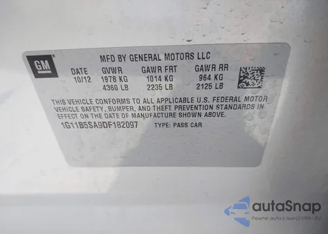 2013 Chevrolet Malibu 1Ls from USA, damaged, VIN 1G11B5SA9DF182097